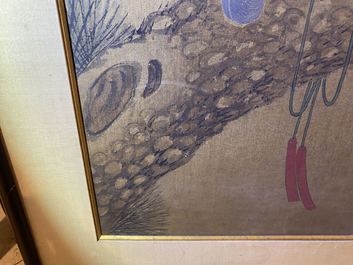 Chinese school, ink and colours on silk, 17/18th C.: 'A hunting falcon'